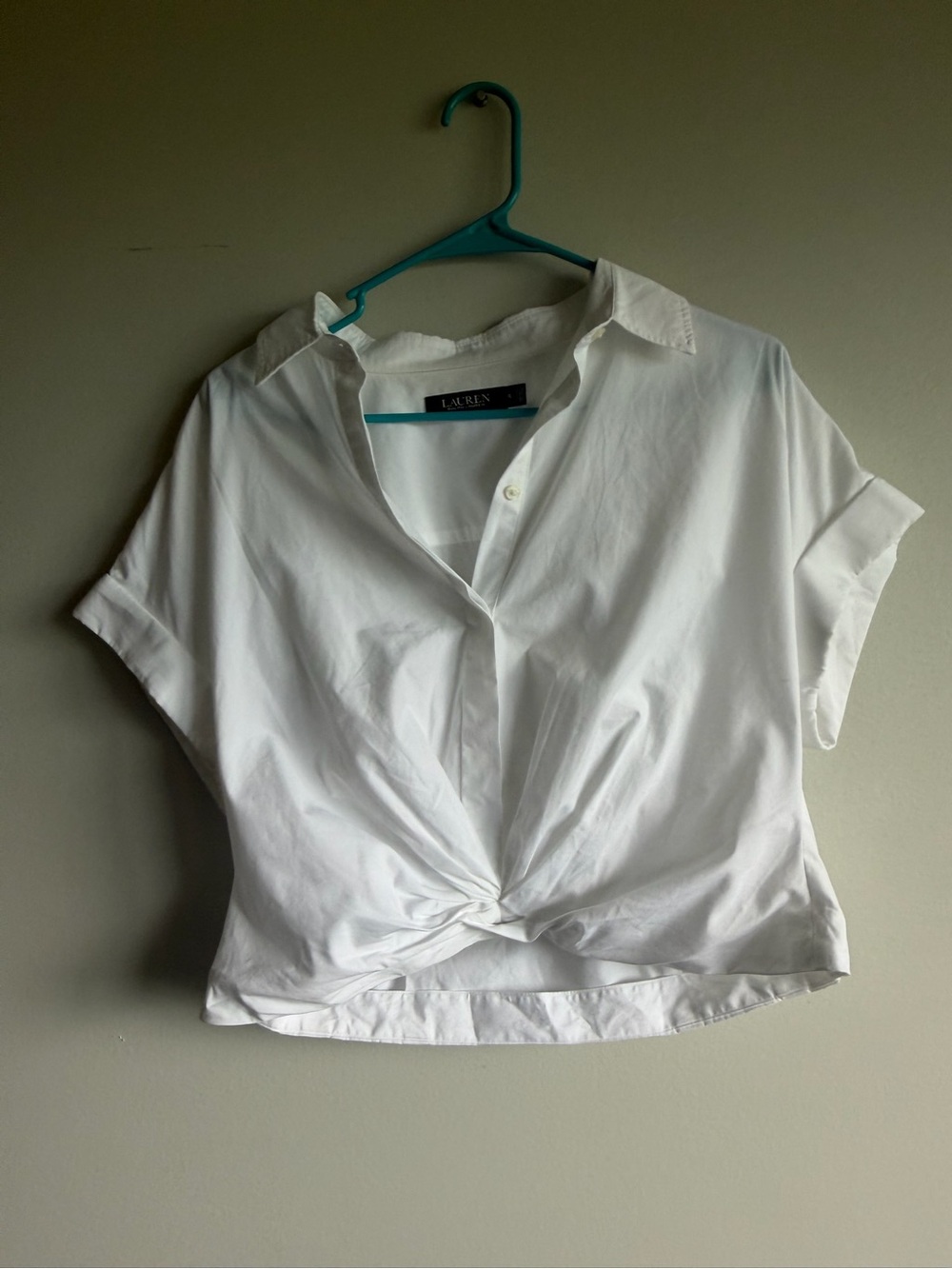 Ralph Lauren White Twist-Front Button Down Shirt